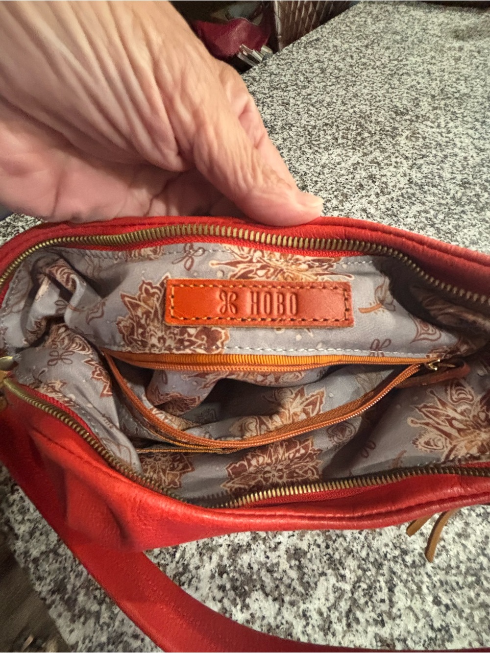 HOBO Red/Orange Leather Hobo Shoulder Bag with Tan Accent - Picture 4 of 9